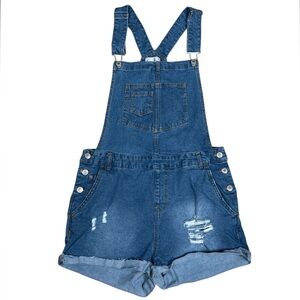 Love Tree Blue Denim Overall Shorts, Shortalls Women’s Size Large